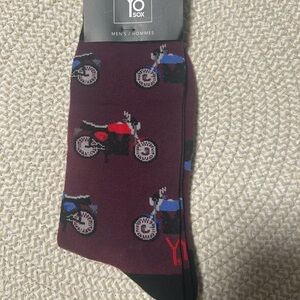 Men's Motorcycle Pattern Socks - Burgundy and Blue